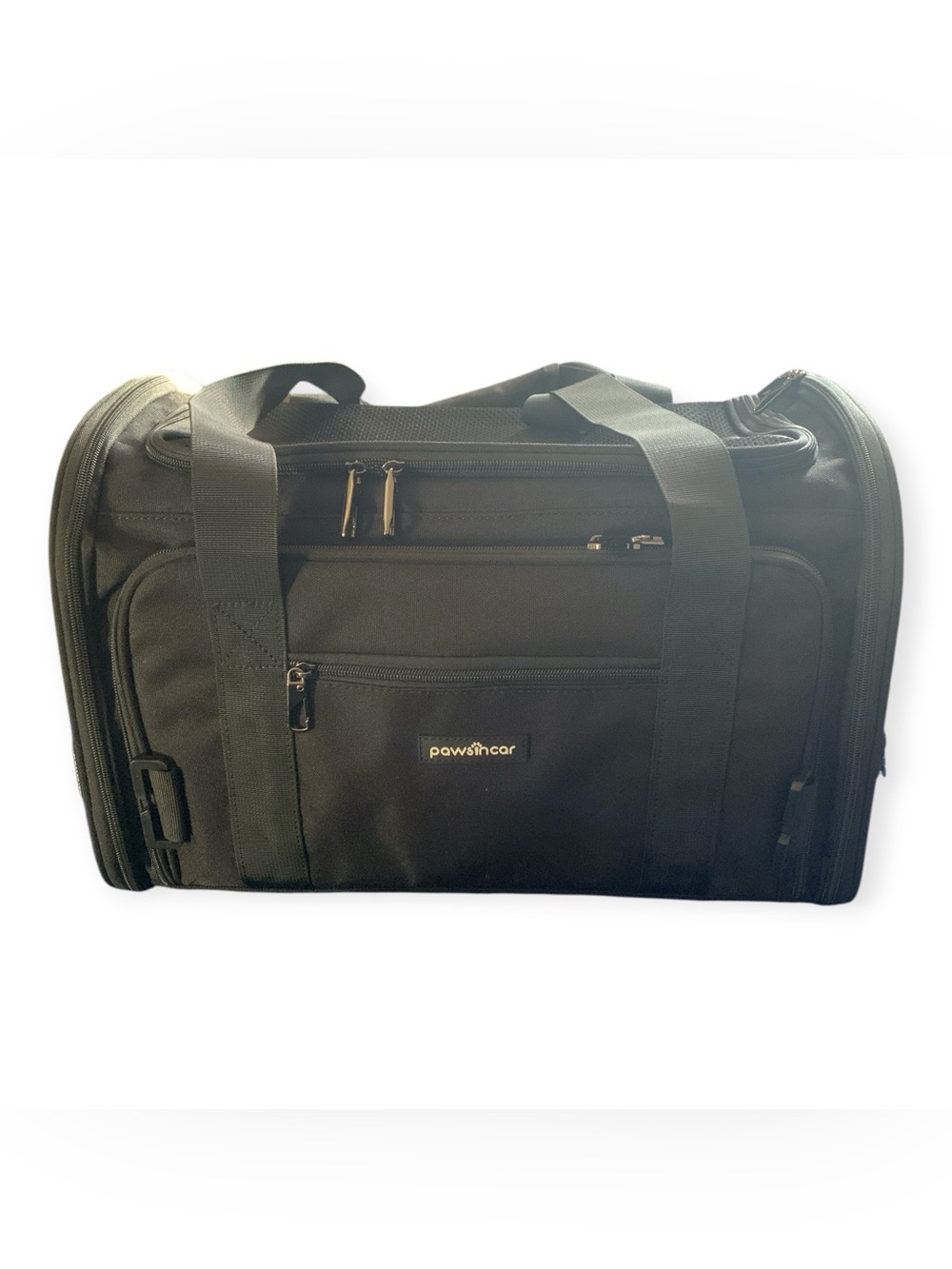 Black Small Pet Carrier with Expanding Front Pocket and Dual Handles - READ